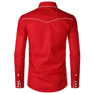 Chemise de cow-boy à manches longues en coton et polyester de style occidental <span class=keywords><strong>pour</strong></span> hommes, avec broderie florale - Product Image 2