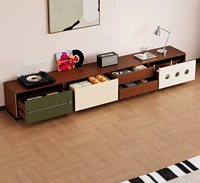 Meuble TV de style moderne en placage de bois avec blocs de couleur, meuble de rangement rétro pour salon domestique
