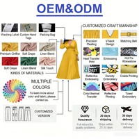 Robe longue plissée jaune personnalisée à col en V, manches lanternes, ceinture, en mousseline, pleine longueur, pour soirée élégante, OEM ODM