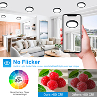 Plafonnier LED moderne noir à montage en surface, 5 pouces, 6W, 3 CCT sélectionnables, 600LM, fin, étanche IP44, dimmable pour la maison et le bureau