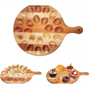 Wooden Divided Serving <b>Tray</b> Round With Egg Holders For Kitchen Storage And <b>Dinner</b> Serving - Product Image 1