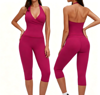 Conjunto de yoga de dos piezas para mujer, transpirable, de ajuste relajado, liso, cepillado, para deportes al aire libre, de Spandex/Nylon, estilo europeo-americano transfronterizo.