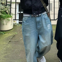 Jeans Vintage para Hombre, Pantalones de Diseñador con Parches de Cuero Personalizados, Bordados, Estilo Urbano, Tallas Grandes, Casuales, Y2K, Jeans de Mezclilla Desgastados para Hombre
