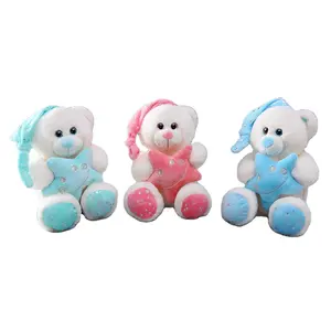 Soft Adorable Bear Plush Toy Holding Funny Cap and Star 12 Inch Room Charm Decor Ideal Gifts Kids Snugging Teddy Bear Dolls