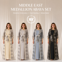 Ensemble Traditionnel Musulman 2 Pièces Caftan Brodé 3 Couleurs Robe Longue Marocaine du Moyen-Orient