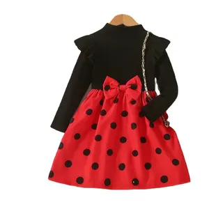 Vente en gros de vêtements pour enfants d'automne et d'hiver pour filles, robe tricotée à pois