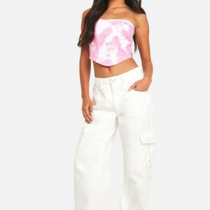 Top bandeau en jean tie-dye personnalisé avec logo, sans bretelles, court, style corset – Meilleure vente - Product Image 3