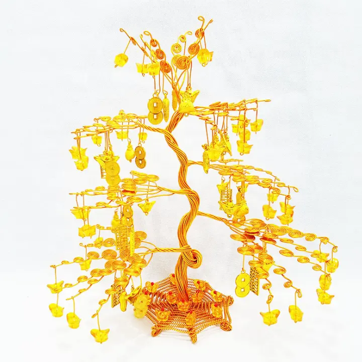 ลวดอลูมิเนียมสีทองงานฝีมือต้นไม้สำหรับบ้านบอนไซลวดพลอยต้นไม้
