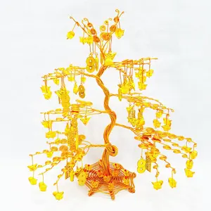 Дерево для рукоделия из золотой алюминиевой проволоки для дома, бонсай, дерево из драгоценных камней