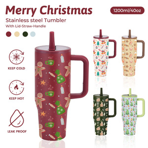 40oz Stainless Steel Tumbler Christmas Vacuum Insulated <b>Cup</b> with <b>Lid</b> <b>Straw</b> Handle Leak Proof for Travel Car - Product Image 1