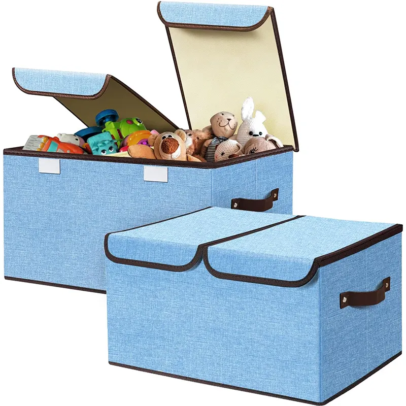 صندوق لحفظ ألعاب الأطفال مصنوع من الكتان قابل للطي مزود بسلال لتعليق الملابس والألعاب والأطفال صندوق مكعب مزود بأغطية للأولاد والبنات