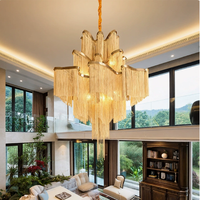 Lustre moderne de luxe en aluminium argenté avec pampilles, luminaire suspendu postmoderne pour villa, escalier, hall, salon