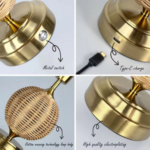 Wiederaufladbare Rattan-Tischlampe Maßgefertigte Lampe De Table Rattan Geflochtener Lampenschirm Klassisches Design für Hochzeit Restaurant Tischbeleuchtung - Product Image 4
