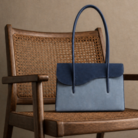 Zweifarbige Blaue Wildleder-Klapptasche mit Asymmetrischem Wellenrand Luxuriöse Elegante Stilvolle Tägliche Schicke Damenhandtasche OEM Maßanfertigung