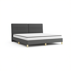 Base de Cama Tapizada en Gris Oscuro con Cabecera, Diseño Moderno en Tela, Tamaño Queen, Muebles para Dormitorio - Product Image 1