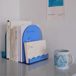 L צורת אקריליק Bookend עם Magaziner כיס אקריליק כן ציור ספר מחזיק מעמד Rack Libiary מדף ספרים תומכי ספרים - Product Image 2