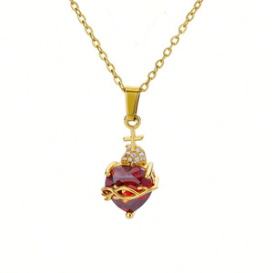 Collana da Donna con Ciondolo a Cuore con Spine, Romantica con Pietra Rossa, Catena per Clavicola, Gioiello di Moda Dolce e Audace - Product Image 5