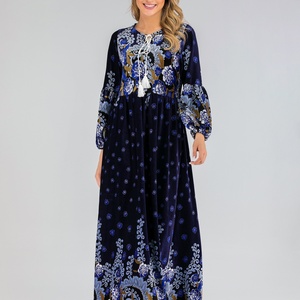 6245# Wholesale Dubai Abaya Fashion Young Women Printed Velvet Long Dress Abaya - Product Image 2