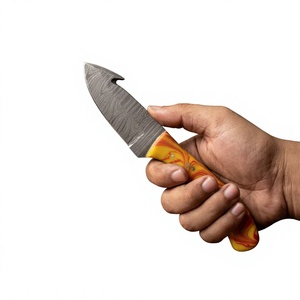 Couteau à lame fixe Drop Point en acier Damas 20 cm, manche en bois Pakka bleu, pour le camping, la survie, la chasse et les activités de plein air - Product Image 1