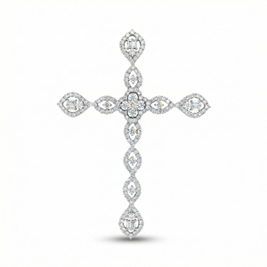 สร้อยคอจี้รูปกางเขนแบบคลาสสิก ชุบทองคำขาว 10K/14K/18K ประดับเพชร CVD ผลิตในห้องปฏิบัติการ ของขวัญสำหรับโอกาสพิเศษ - Product Image 1