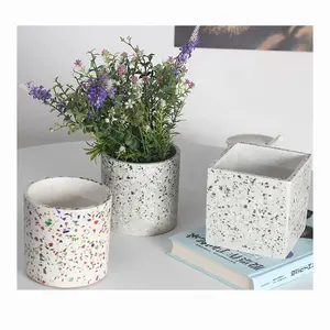 5" Square Terrazzo Texture Cement Flower Pots Planters Bonsai Garden Planters Flower Pot Cement Indoor Planters Small no Saucer