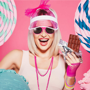 Neon Pink Bachelorette Party Costume Set Headband <b>Fishnet</b> Gloves Sunglasses Beads Earrings Halloween Props - Product Image 5