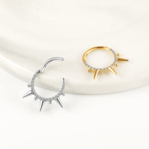 Zesenlin Tùy Chỉnh 16G Daith Bản Lề Nhẫn Helix <span class=keywords><strong>Piercing</strong></span> Hoop Bông Tai Rook tragus Đầy Đủ Thép Không Gỉ Spike Vách ngăn Clicker - Product Image 5