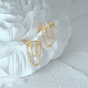 ROXI New Designs 18K Gold Plated Rivet 5A CZ Diamond <b>Chains</b> <b>Stud</b> <b>Earring</b> S925 Silver Long Double Layer <b>Chains</b> <b>Earring</b> for Women - Product Image 2