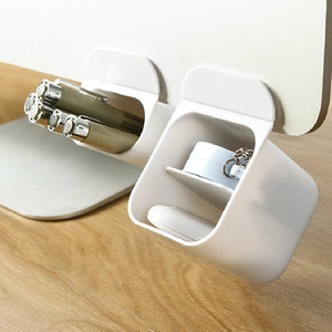 Desktop Pen Holder Multifunctional Office Storage Box Small Size White Round Shape Sticker Mountable Desk Organizer - Product Image 1
