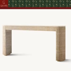 <span class=keywords><strong>Table</strong></span> d'entrée moderne en travertin GOLDKING, design cannelé en pierre beige, <span class=keywords><strong>console</strong></span> minimaliste, sur mesure pour la décoration de hall d'entrée de luxe - Product Image 2