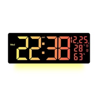Nouvelle horloge murale numérique LED transfrontalière en plastique à changement de couleur avec alarme, thermomètre et calendrier perpétuel - Grande taille 6669RGB