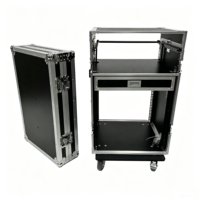 Flight case OEM 12U sur roulettes avec tiroir pour amplificateur et table de mixage, portes fusionnables, loquets de sécurité et 2 tables DJ