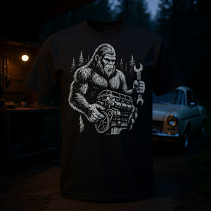 T-shirt de réparation automobile pour mécanicien Bigfoot Sasquatch Engine - Product Image 3