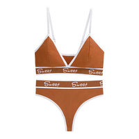 Ensemble soutien-gorge et culotte sans couture Hot Girl, taille mi-haute, en coton, avec bretelles larges et motif lettres, style camisole et string, Lingerie Bh