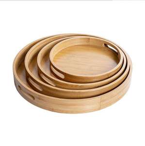 Bamboo Large Round Serving Tray Round Fruit <strong>Plate</strong> with Handle for Displaying Fruits <strong>Wood</strong> Crafts - Product Image 5