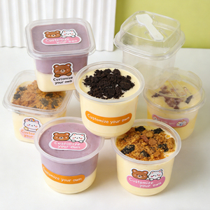 En stock – Pots en plastique PP de 280 ml et 220 ml pour <span class=keywords><strong>yaourt</strong></span>, crème glacée, gelée, pudding, gâteau <span class=keywords><strong>au</strong></span> lait, avec couvercle et cuillère - Product Image 6