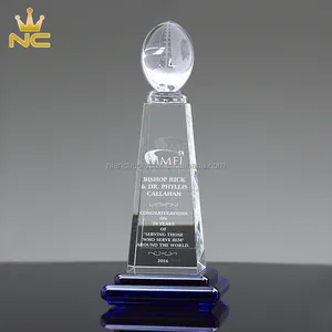 New Design K9 Crystal Glass American Football NFL Souvenir Trophy With Blue Black Base