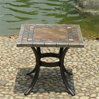 Mesas de Centro de Cerámica para Exteriores, Mesa Auxiliar Cuadrada de Metal y Mármol para Patio, Juego de Mesa de Exterior con Azulejos Metálicos
