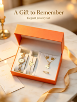 Ensemble de bijoux en acier inoxydable pour femmes avec logo personnalisé, 5 pièces, plaqué or 18 carats, montre en quartz, coffret cadeau de luxe, cadeau minimaliste moderne