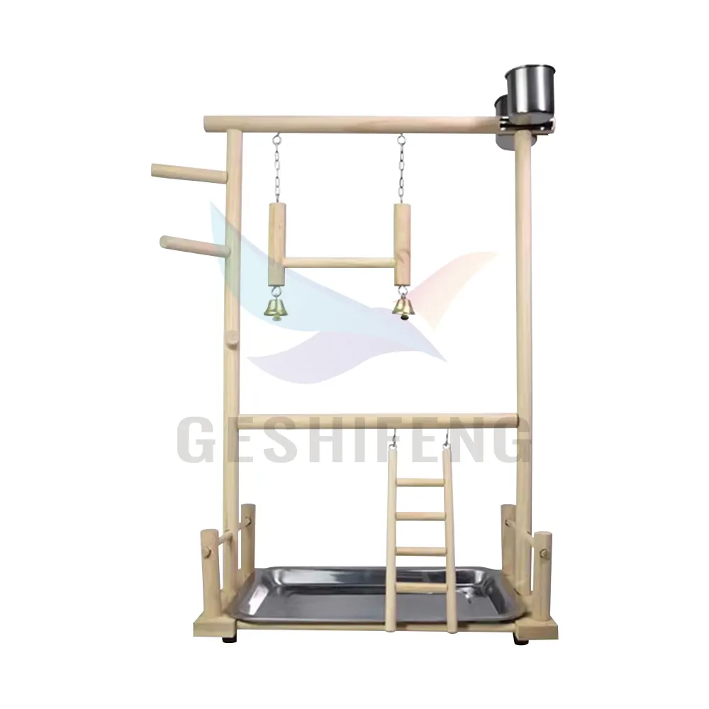 Lớn rắn gỗ Vẹt tương tác đứng-vẹt đào tạo cá rô đứng với Swing, treo Nhẫn, thang, Chim Đồ chơi chơi phòng tập thể dục