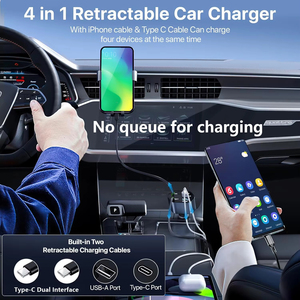 Cargador de teléfono para automóvil 4 en 1 120W Tipo C 66W + 2.4A Cable de carga con cables retráctiles con pantalla Volt para IPhone Samsung - Product Image 5