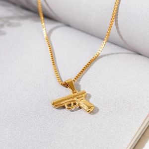 18K mạ vàng nhỏ Súng Hình dạng mặt dây chuyền vòng cổ hip hop Zircon Pistol quyến rũ phòng thí nghiệm tạo ra cho nam giới thép không gỉ liên kết chuỗi - Product Image 3