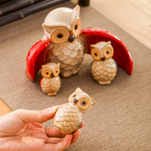 تماثيل بومة خزفية مزججة بالجملة شعبية ، تماثيل بومة حيوانات خزفية ذات تصميم - Product Image 1