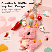 Llavero de PVC con cuentas de dinosaurio de bloques de construcción personalizados Weimei, colgante de cuentas colorido/con logotipo, regalo personalizado al por mayor