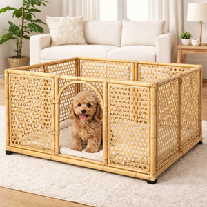 Parc pour <span class=keywords><strong>chien</strong></span> en bambou fait main, clôture intérieure pour animaux de compagnie, enclos pour chiot en bambou naturel, barrière pour animaux de compagnie pour chiens de petite et moyenne taille - Product Image 1