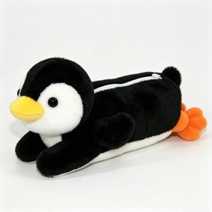 Estuche Personalizado para Lápices, Linda Bolsa de Papelería de Pingüino Suave y Esponjosa para la Escuela, Pingüino de Peluche Acostado en Blanco y Negro - Product Image 5