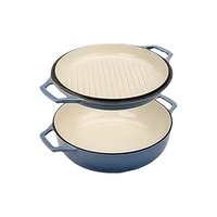 Braisière 2-en-1 en fonte émaillée avec couvercle de cuisson, marmite polyvalente à double poignée.