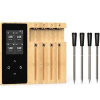 Thermomètre alimentaire sans fil Bluetooth Auplex avec grand écran et quatre sondes - Plage de -10°C à 105°C pour barbecue, four et grill