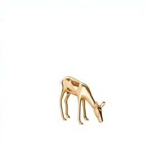 <b>Gold</b> Deer <b>Statue</b> Grazing Reindeer Sculpture Christmas Decoration Metal Figurine Home Decor Tabletop Ornament Wholesale - Product Image 1
