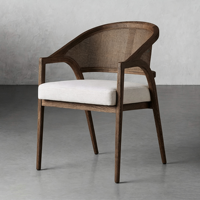 Fauteuil en rotin et bois massif de haute qualité, style nordique vintage, avec coussin épaissi, chaise de salle à manger individuelle en bois massif, tabouret de bar
